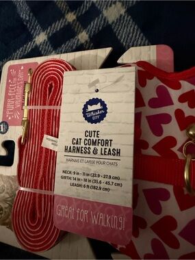 Whisker City Red & Pink Heart Cat Harness and Leash Set